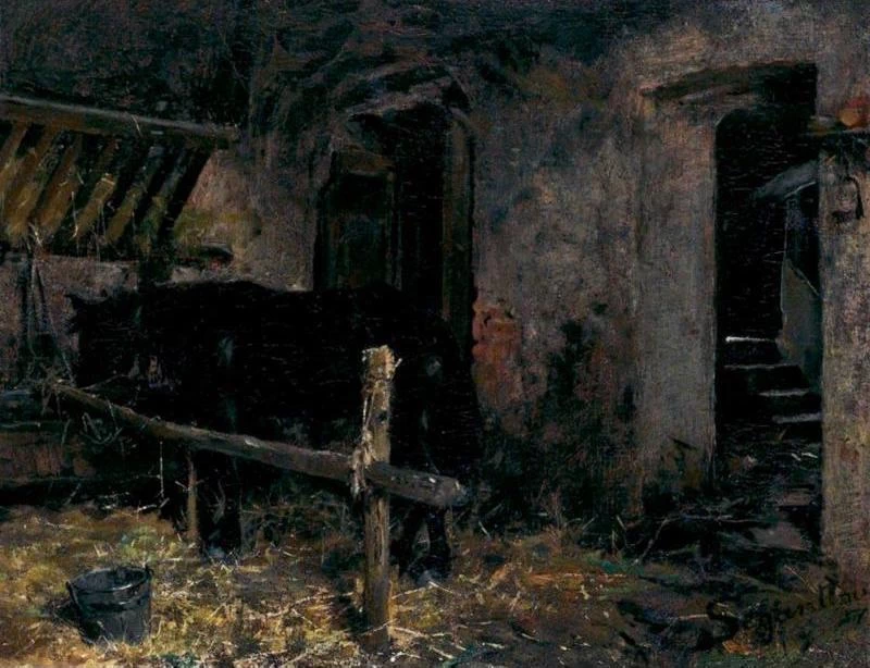 Interno di stalla con cavallo